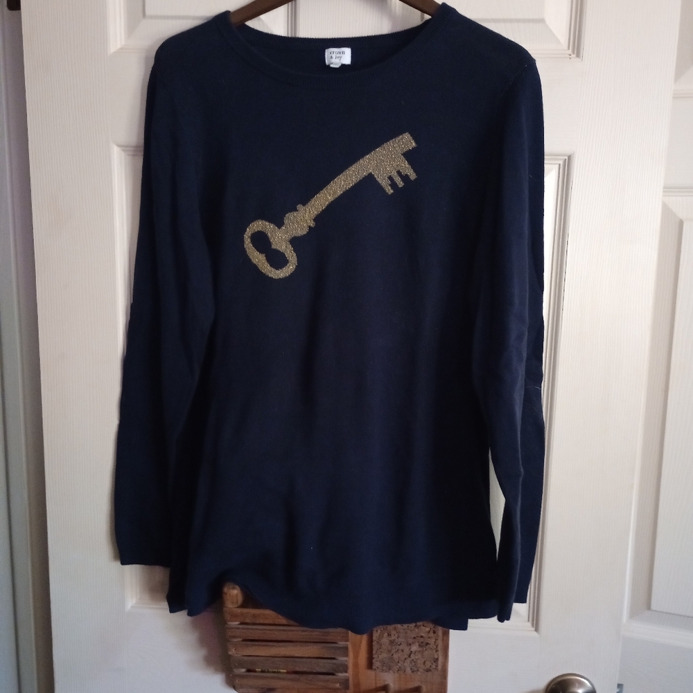Navy Long Sleeve Crown And Ivy Sweater with Gold Key Design